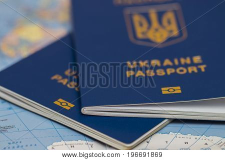 Ukrainian Travel Passport On A World Map