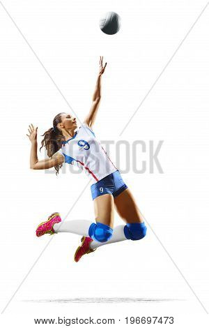 Female professional volleyball player isolated on white background