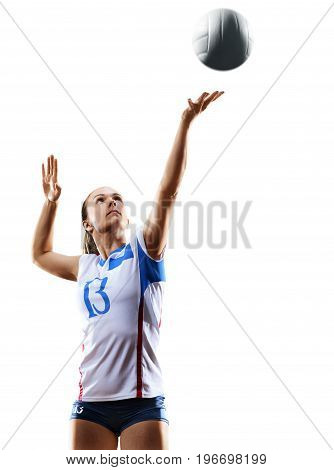Female professional volleyball player isolated on white background