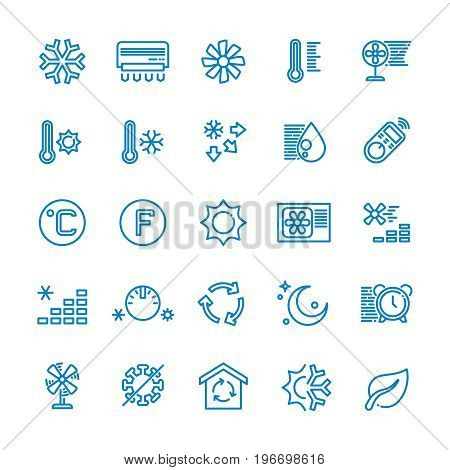 Air conditioning vector line icons. Temperature, humidity, drying, cooling and heating pictograms. Climate conditioner system equipment illustration