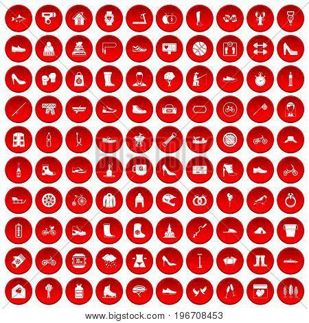100 shoe icons set in red circle isolated on white vector illustration
