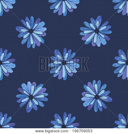 Flowers seamless pattern. Blue flowers nature pattern. Vector stock.