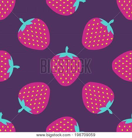 Strawberry seamless cute fruit pattern. Vector stock.