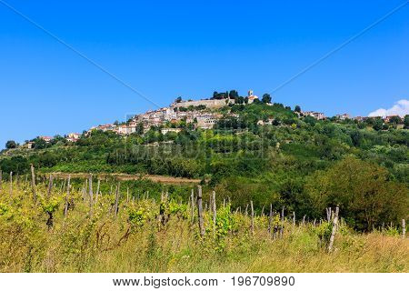 View of Istrian town of Motovun on picturesque hill Croatia