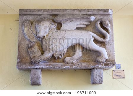 Sculpture of Venetian lion in Motovun Istria. Croatia