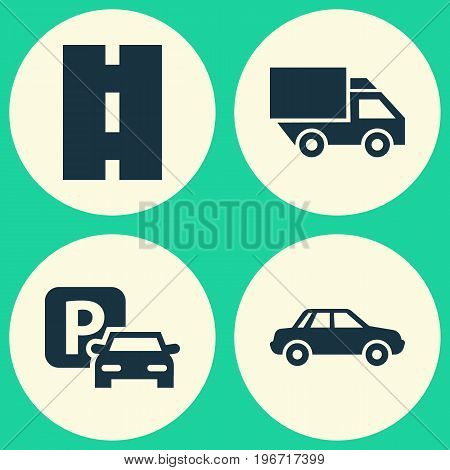 Transportation Icons Set. Collection Of Automobile, Van, Way And Other Elements