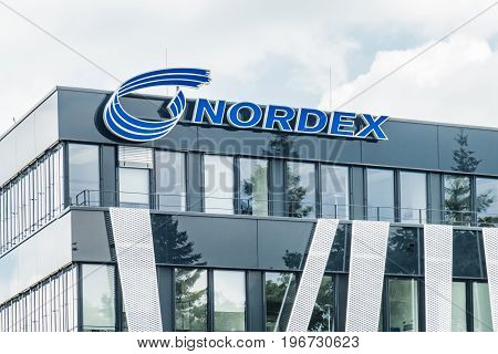Hamburg , Germany - July 15, 2017: The Nordex headquarter is located in the city of Hamburg and is offering powerful wind turbines for nearly all geographical regions across the globe
