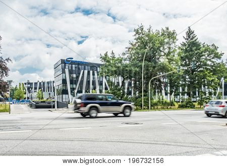 Hamburg , Germany - July 15, 2017: The Nordex headquarter is located in the city of Hamburg and is offering powerful wind turbines for nearly all geographical regions across the globe