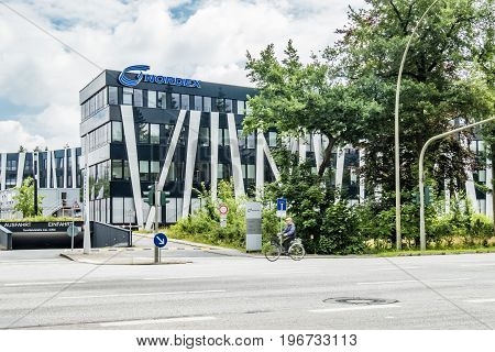 Hamburg , Germany - July 15, 2017: The Nordex headquarter is located in the city of Hamburg and is offering powerful wind turbines for nearly all geographical regions across the globe