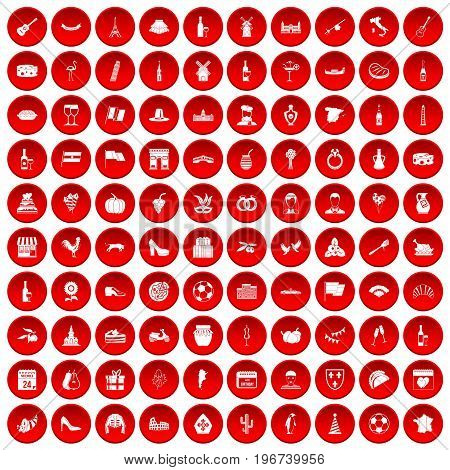 100 wine icons set in red circle isolated on white vector illustration