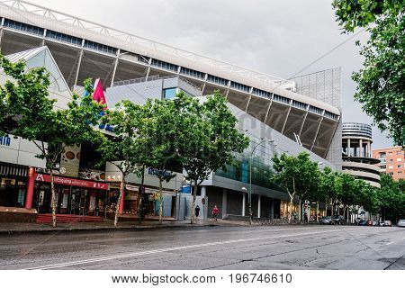 Madrid Spain - June 25 2017: Santiago Bernabeu Stadium. It is the current home stadium of Real Madrid Football Club. Outdoors view