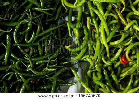 green chili peppers in the market on india