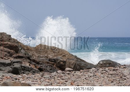 breaching waves at the coast of Fuerteventura
