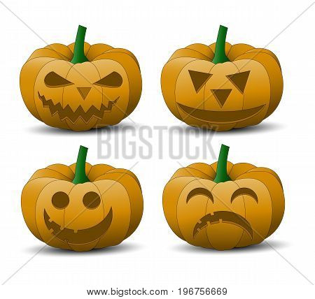 Halloween pumpkins in vector with set of different faces for icons and decorations