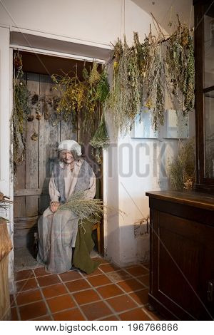 Kaunas, Lithuania - May 12, 2017: Mannequin Of Senior Herbalist Woman In Museum Of The History Of Me