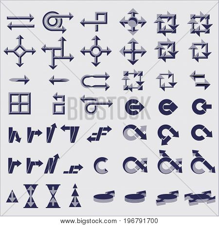 Set of graphic vector images of blue arrows