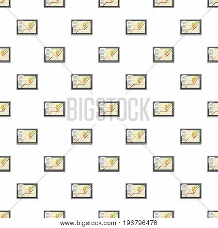 Tablet PC with navigation map pattern seamless repeat in cartoon style vector illustration