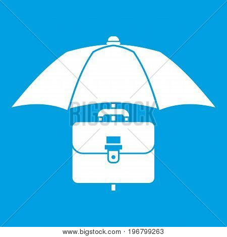 Umbrella and business case icon white isolated on blue background vector illustration