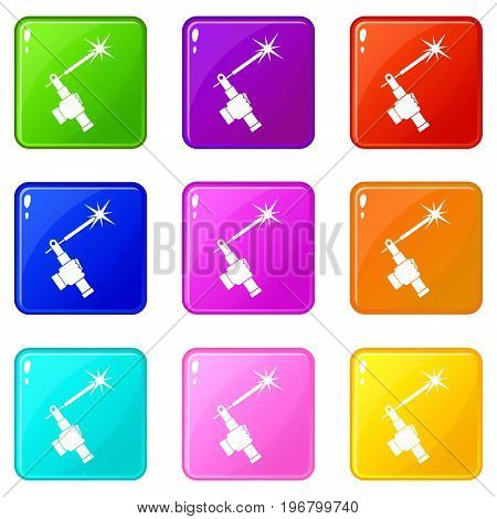 Mig welding torch in hand icons of 9 color set isolated vector illustration