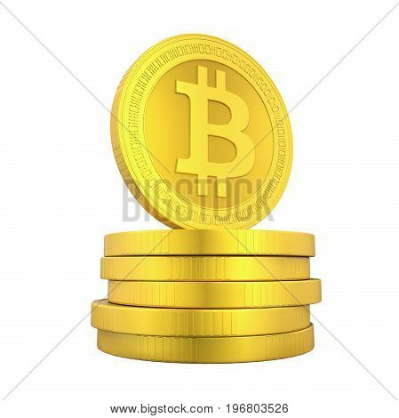 Stack of Bitcoins isolated on white background. 3D render