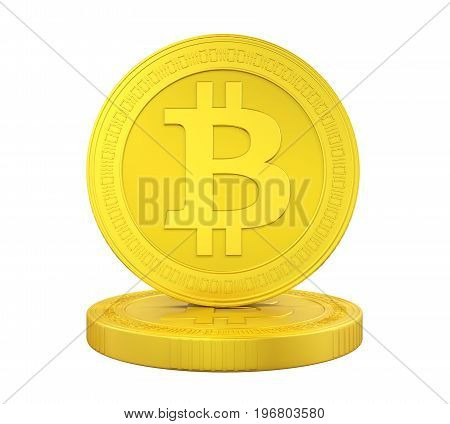 Stack of Bitcoins isolated on white background. 3D render