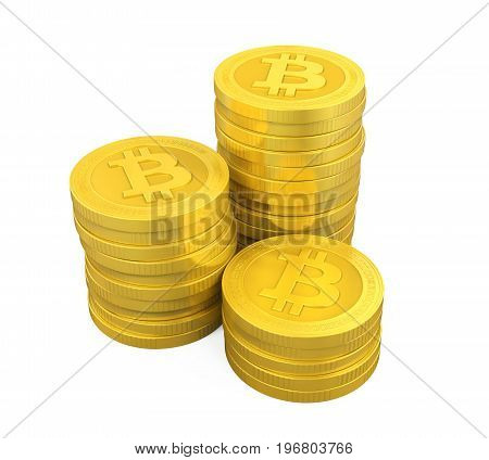 Stack of Bitcoins isolated on white background. 3D render