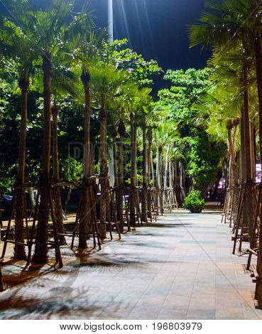 Promenade Walkway Along Jomtien Pattaya Beach At Night Time After Reconstruction.