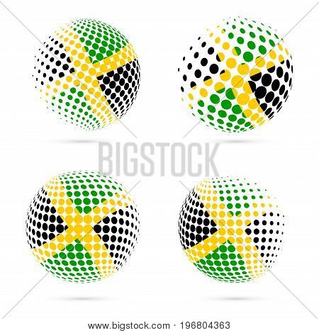Jamaica Halftone Flag Set Patriotic Vector Design. 3D Halftone Sphere In Jamaica National Flag Color