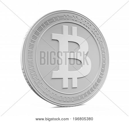 Silver Bitcoin isolated on white background. 3D render
