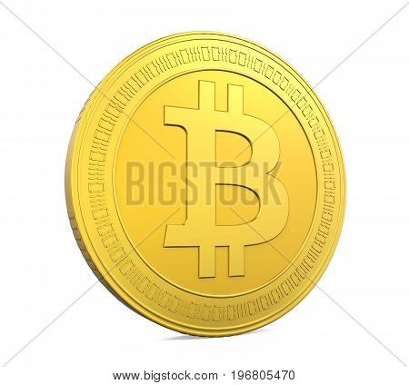Golden Bitcoin isolated on white background. 3D render