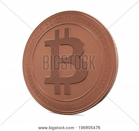 Bronze Bitcoin isolated on white background. 3D render