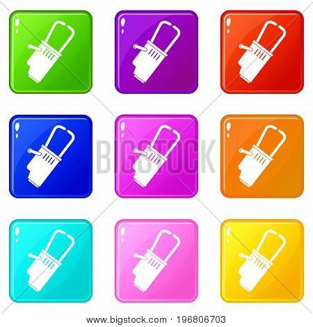 Welding equipment icons of 9 color set isolated vector illustration