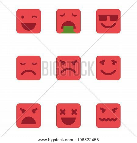 Squared emoticons vector icons set on isolated white background.