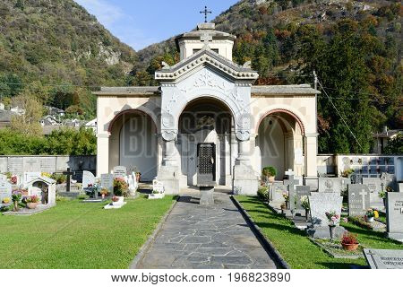 Verscio,Switzerland - 4 May 2015: The cemetery of San Fedele at Verscio on Switzerland