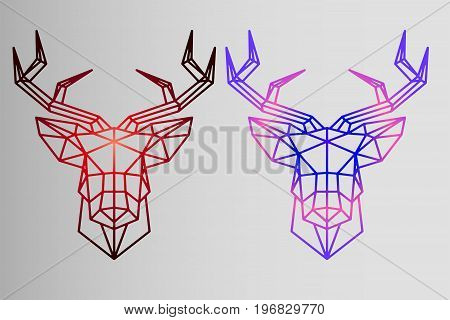 Geometric set - deer - sketch of tattoo - red deer and neon gradient deer