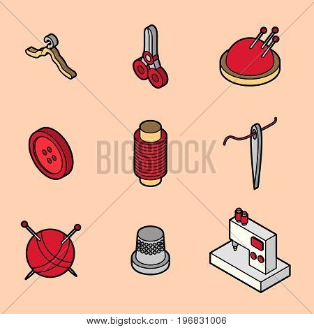 Sewing flat outline isometric icons. Vector illustration, EPS 10
