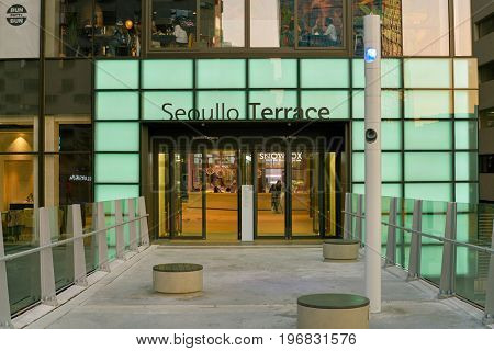 SEOUL, SOUTH KOREA -  JUNE 01, 2017: Entry from Seoullo 7017 to the second floor of Seoullo Terrace.