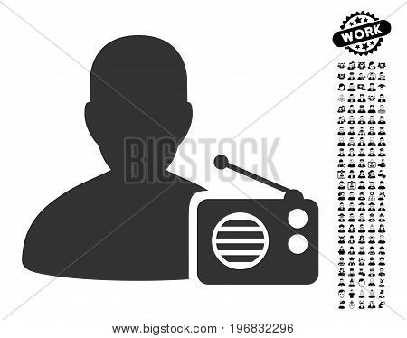 Radio Dictor icon with black bonus job icon set. Radio Dictor vector illustration style is a flat gray iconic symbol for web design app user interfaces.