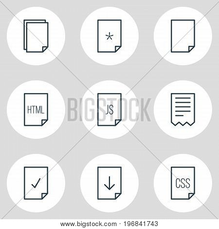 Editable Pack Of File, Upload, Basic And Other Elements.  Vector Illustration Of 9 Document Icons.