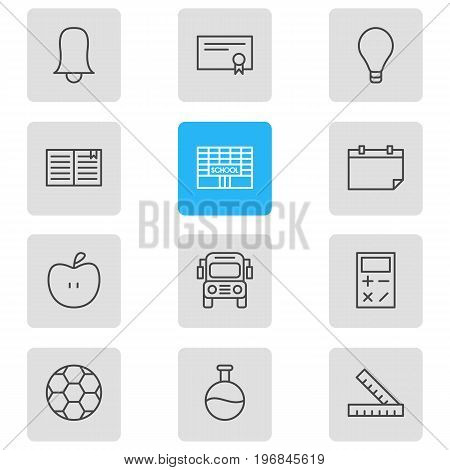 Editable Pack Of Football, Meter, Textbook And Other Elements.  Vector Illustration Of 12 Science Icons.