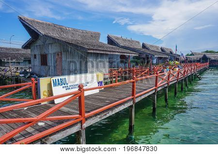 Semporna,Sabah,Malaysia-Apr 22,2017:View of Floating Resort in Semporna,Sabah.Semporna is a gateway for diving & snorkeling trips to the islands of Sipadan,Mabul,Mataking,Maiga & others