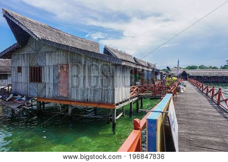 Semporna,Sabah,Malaysia-Apr 22,2017:View of Floating Resort in Semporna,Sabah.Semporna is a gateway for diving & snorkeling trips to the islands of Sipadan,Mabul,Mataking,Maiga & others