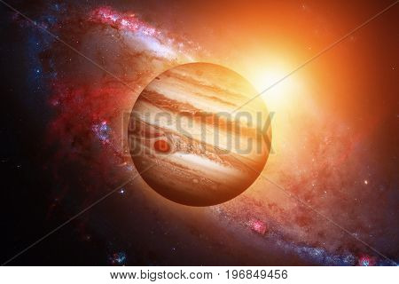 Planet Jupiter. Galaxy On The Background.