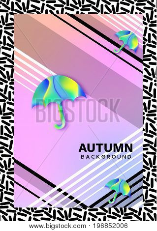 Umbrella abstract color poster, autumn season concept in trendy 90s style with  fluid gradients, lines, liguid texture, fashion bright background, banner, cover, invitation, flyer, vector illustration