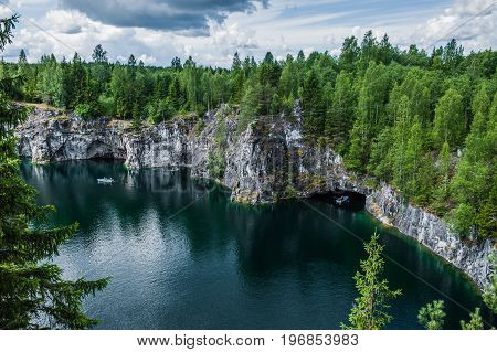 Famous beautiful marble quarry Ruskeala, Karelia, Russia