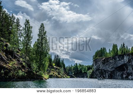 Famous beautiful marble quarry Ruskeala, Karelia, Russia