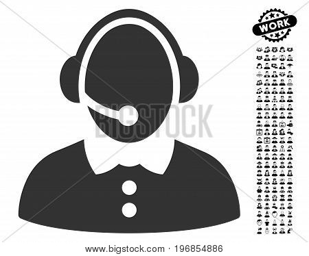 Call Center Woman icon with black bonus people design elements. Call Center Woman vector illustration style is a flat gray iconic symbol for web design, app user interfaces.