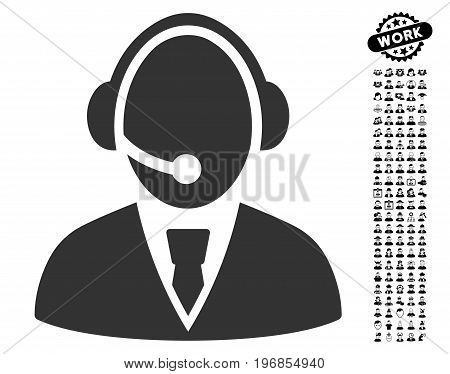 Call Center Worker icon with black bonus work graphic icons. Call Center Worker vector illustration style is a flat gray iconic symbol for web design, app user interfaces.