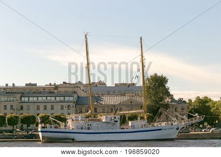 St. Petersburg, Russia - June 28, 2017: Panoramic View Of The Neva River Embankment In St. Petersbur