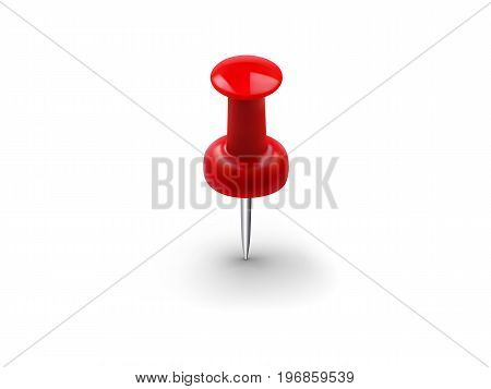 Realistic red push pin isolated on white background. Vector illustration